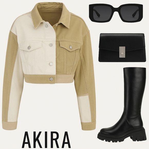 AKIRA Jackets & Blazers - ☆Akira Cream & Tan Patch Distressed Jacket☆